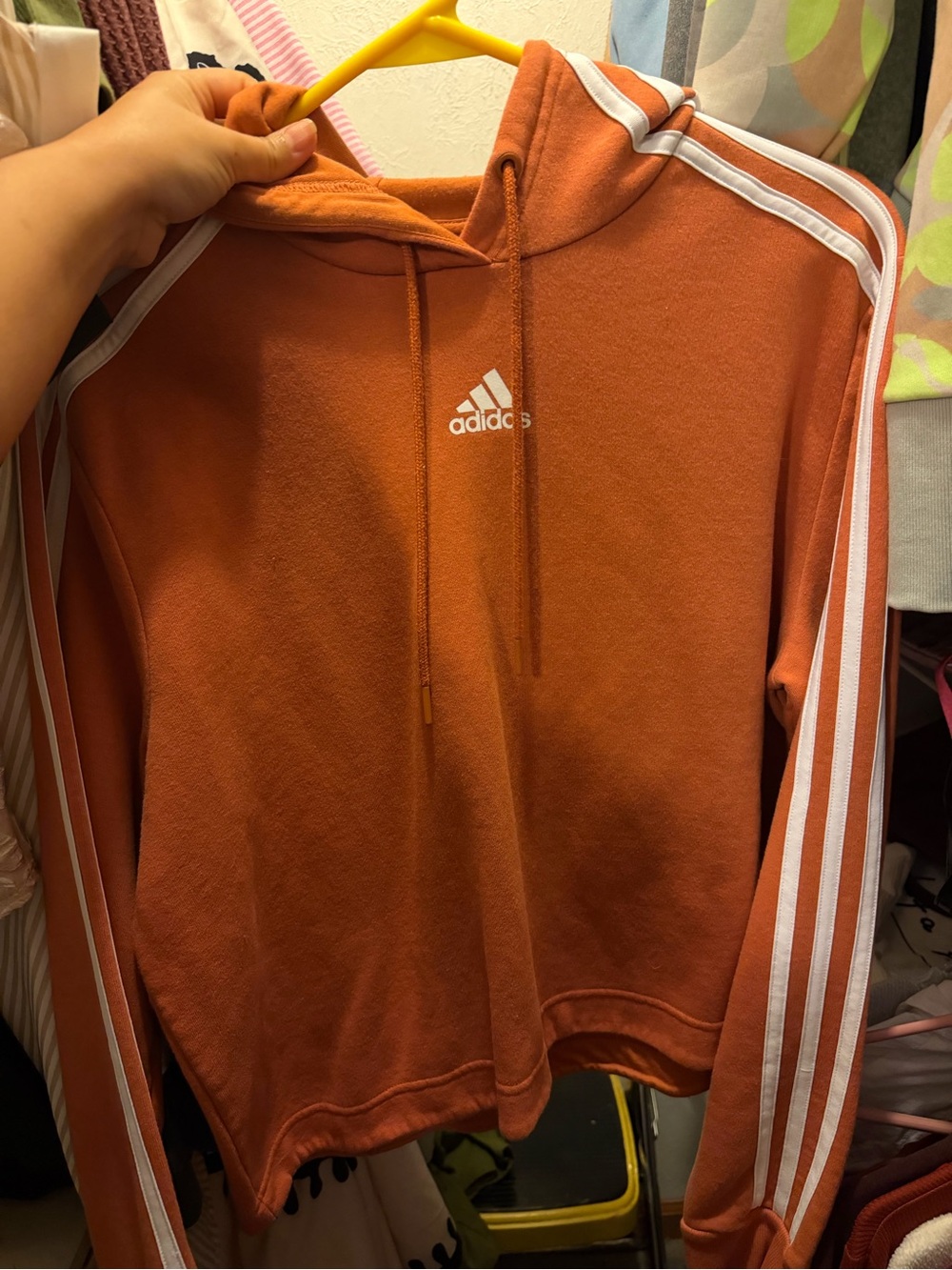 adidas Rust Orange Three-Stripe Hooded Sweatshirt